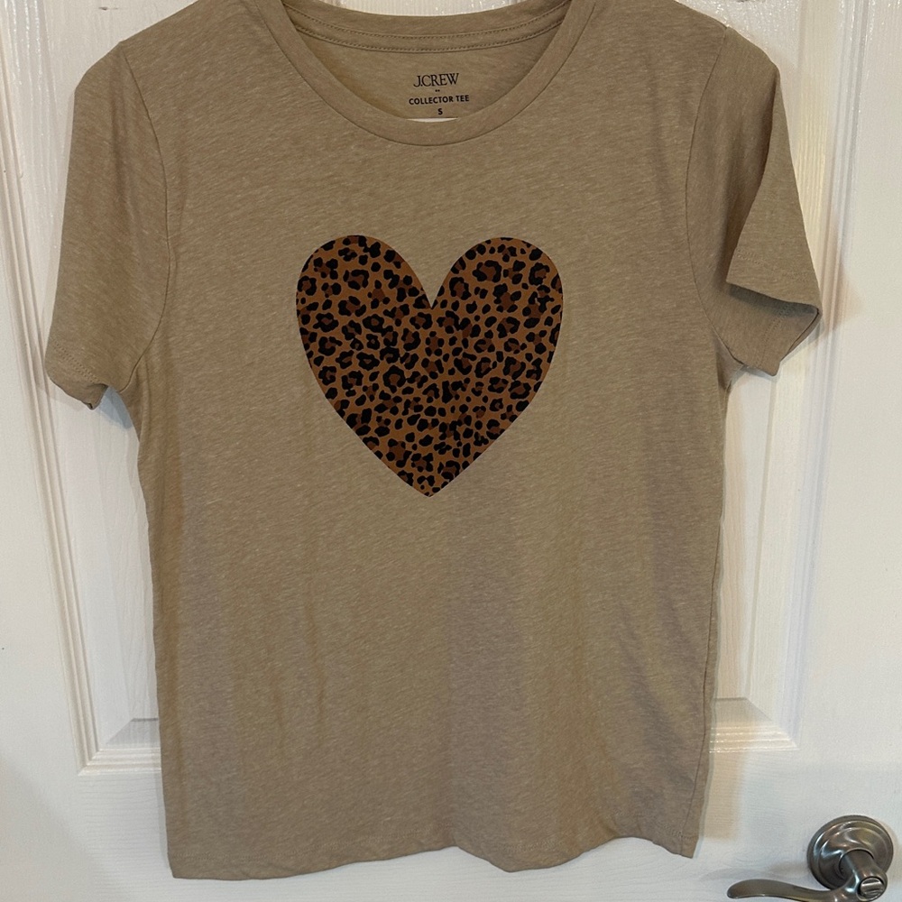 J. Crew Tan Tee with Leopard Heart